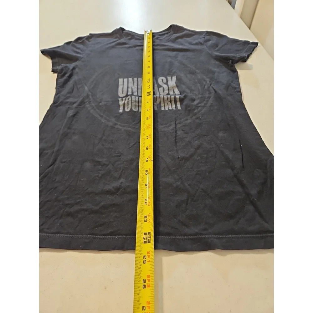 Bacardi Rum TShirt Womens Size Large Black Gray Bat Logo Unmask Your Spirit(1173